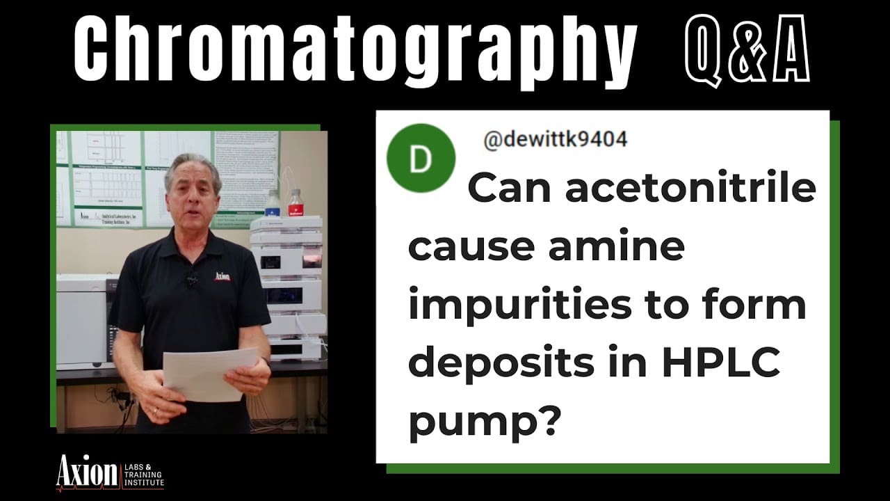 Can acetonitrile cause amine impurities to form deposits in HPLC pump?